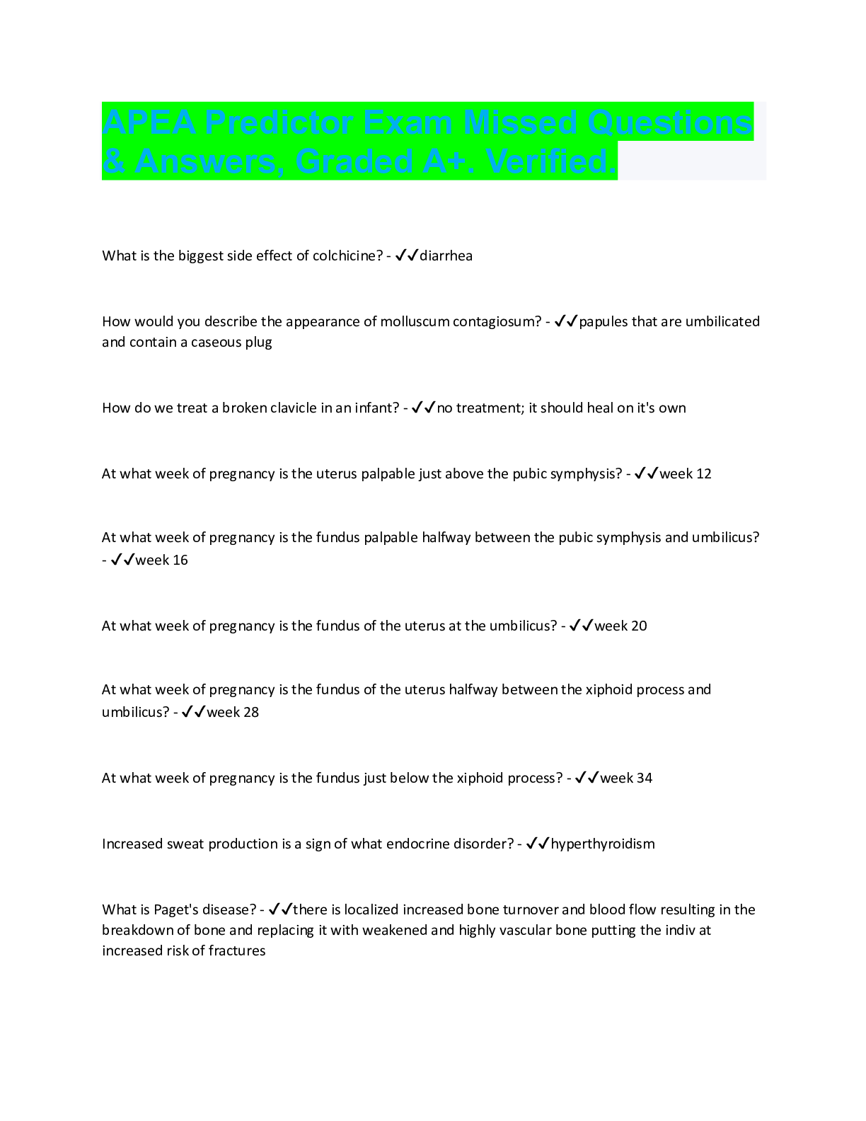 APEA Predictor Exam Questions With Answers 2022 - Browsegrades